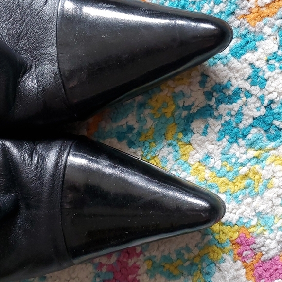 CHANEL Leather Folded Over Pointed Cap Toe Mid Calf Boots Size 36 - Picture 2 of 10